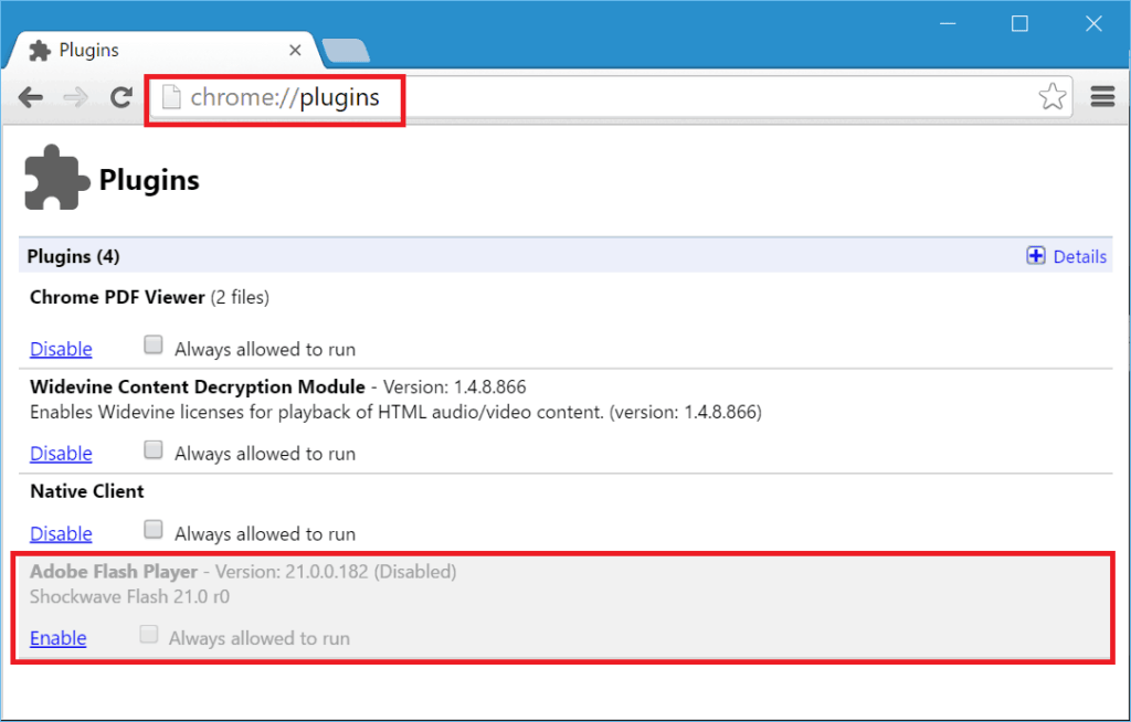 Disable Google Chrome Adobe Flash Player Plugin