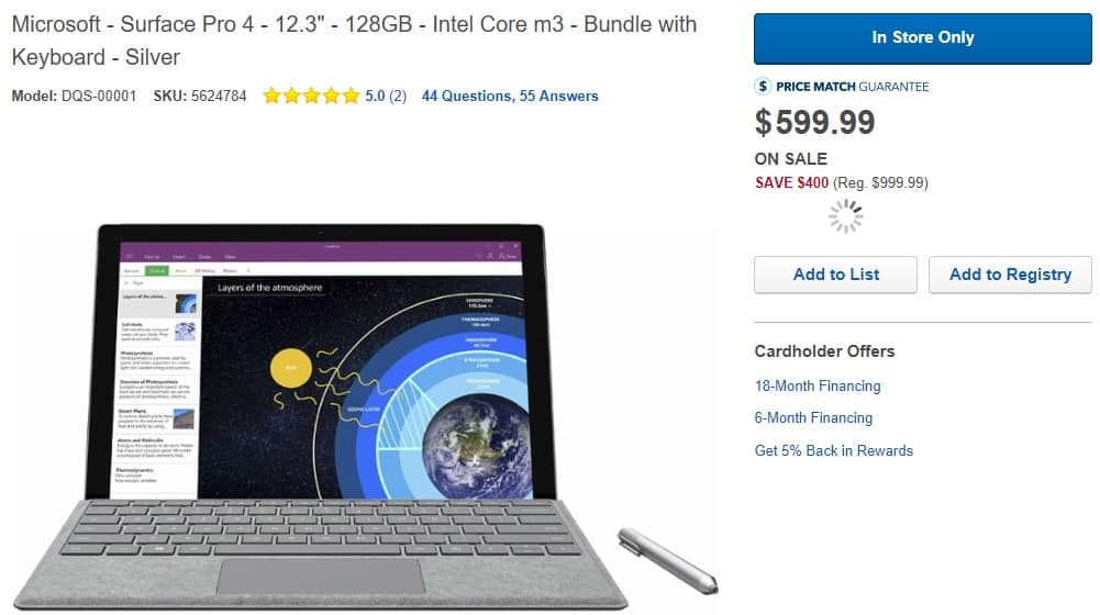 BestBuy Deals for Intel Core m3 Surface Pro 4