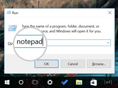 Open Notepad app from Run