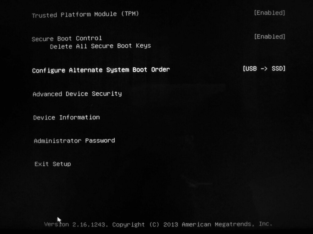 Surface Pro 3 UEFI Settings - Boot Order