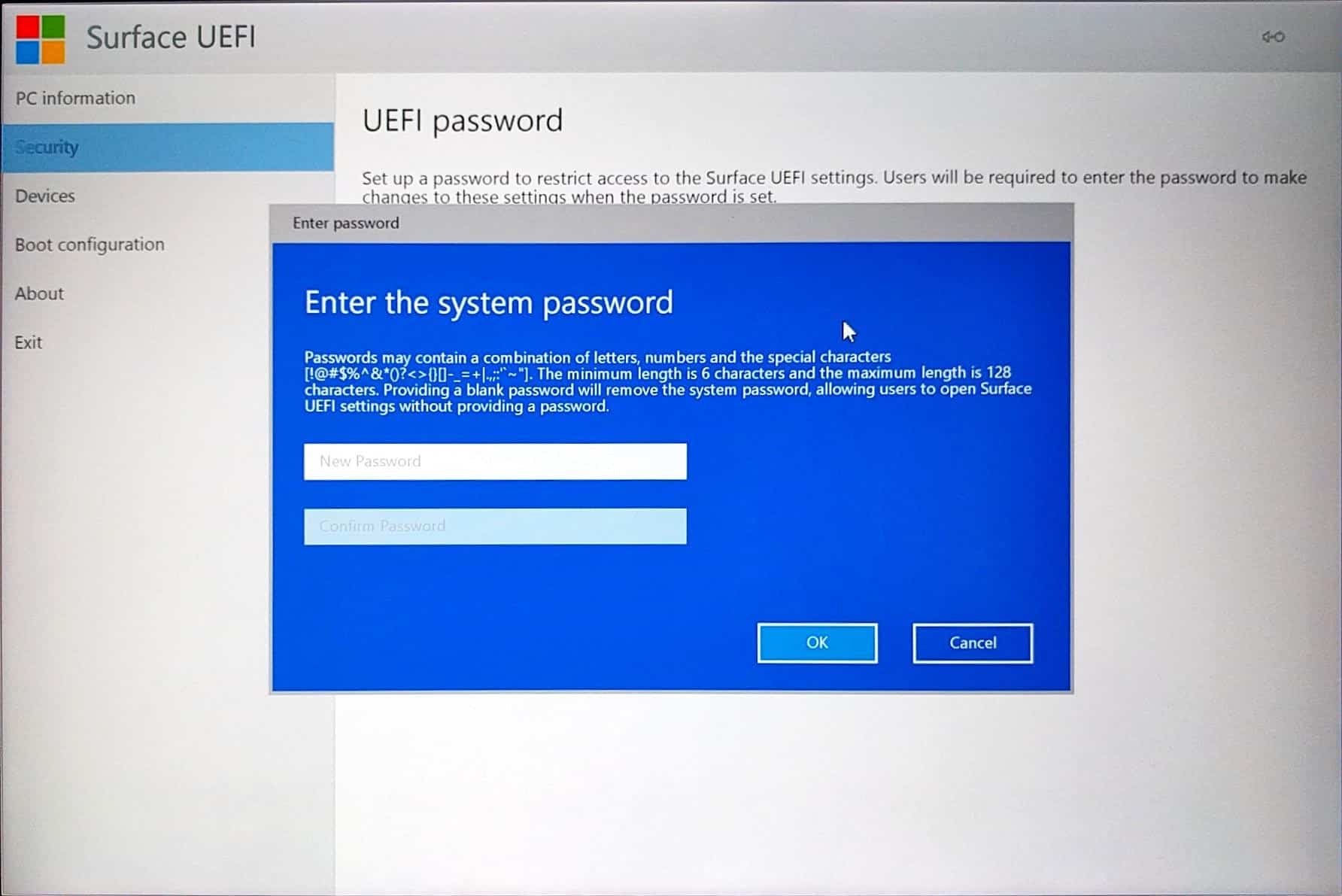 reset uefi bios password surface pro 4