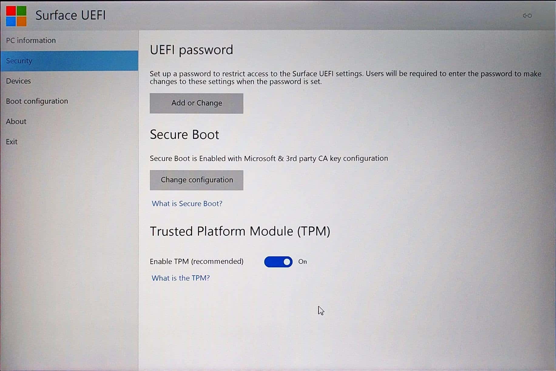 Surface Pro 4 - UEFI - Security