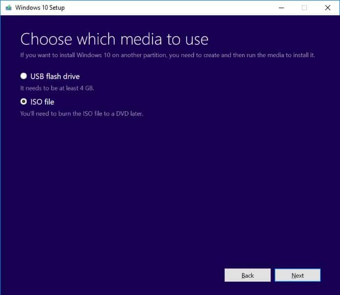 Choose and Save Windows 10 ISO file