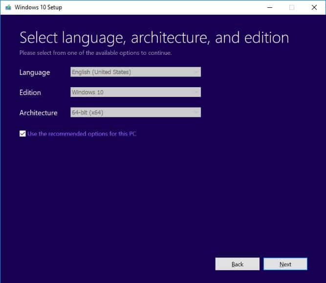 Choose Windows 10 ISO edition and language