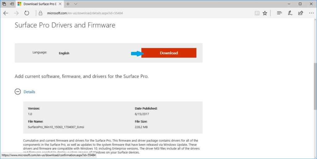 Surface Pro Drivers and Firmware download page