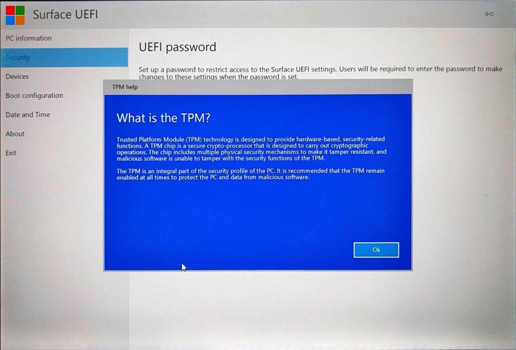 Surface Pro (2017) UEFI > What is TPM?