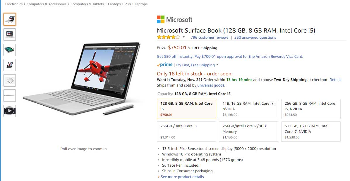 Surface Book Entry Level Model Price for $750