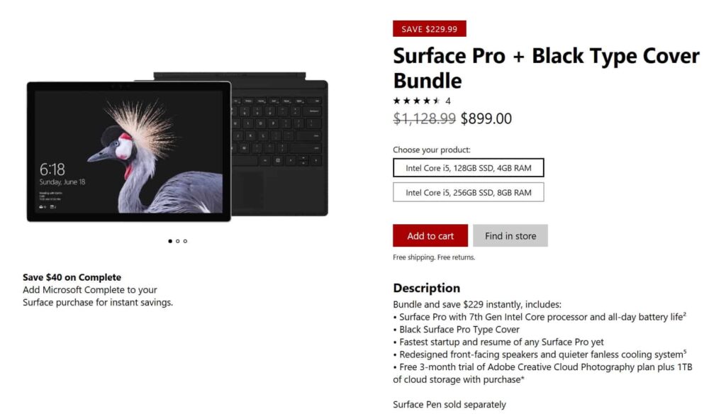 Surface Pro Bundle Save 230$