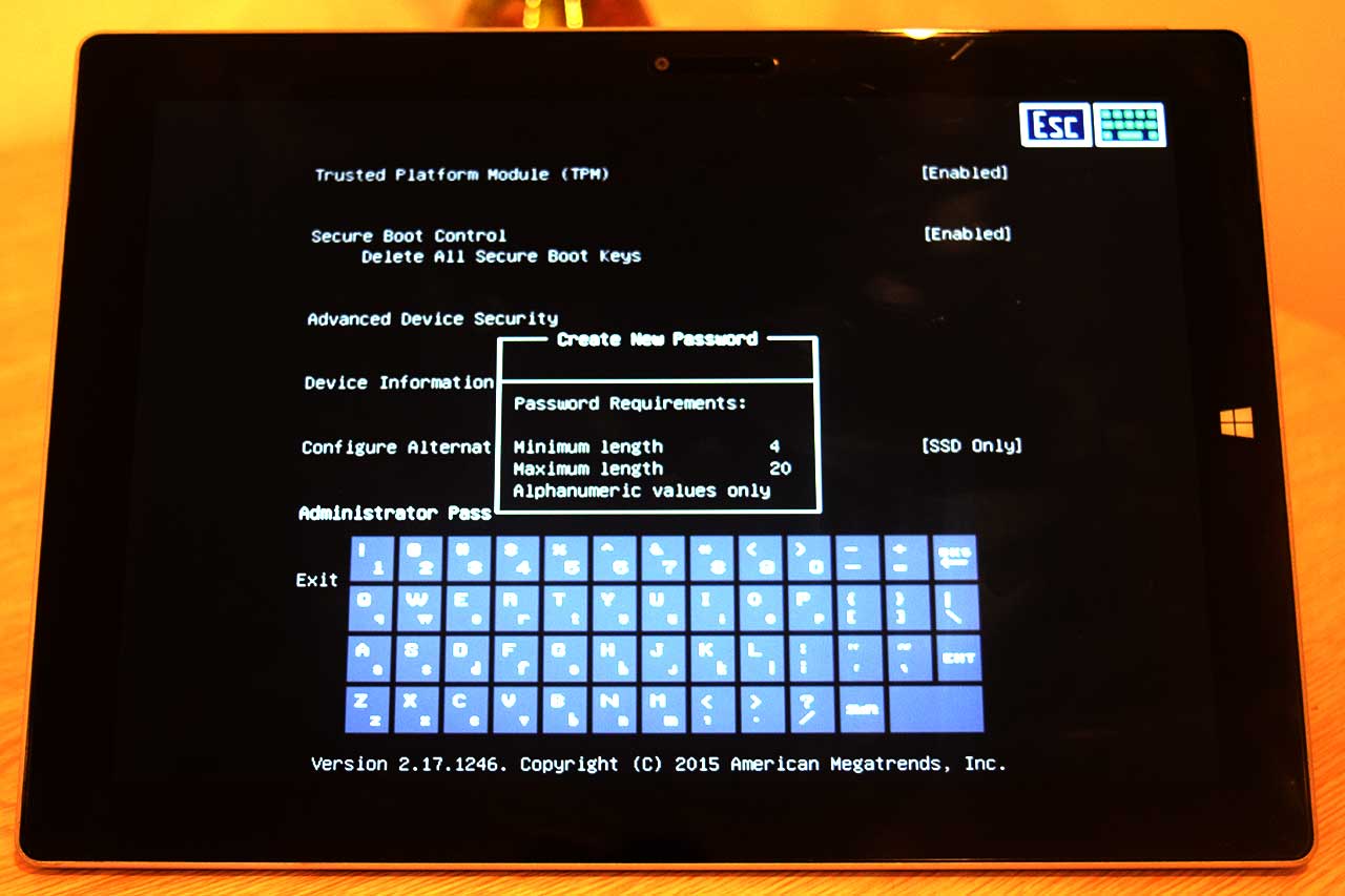 Surface 3 UEFI - Administrator Pass