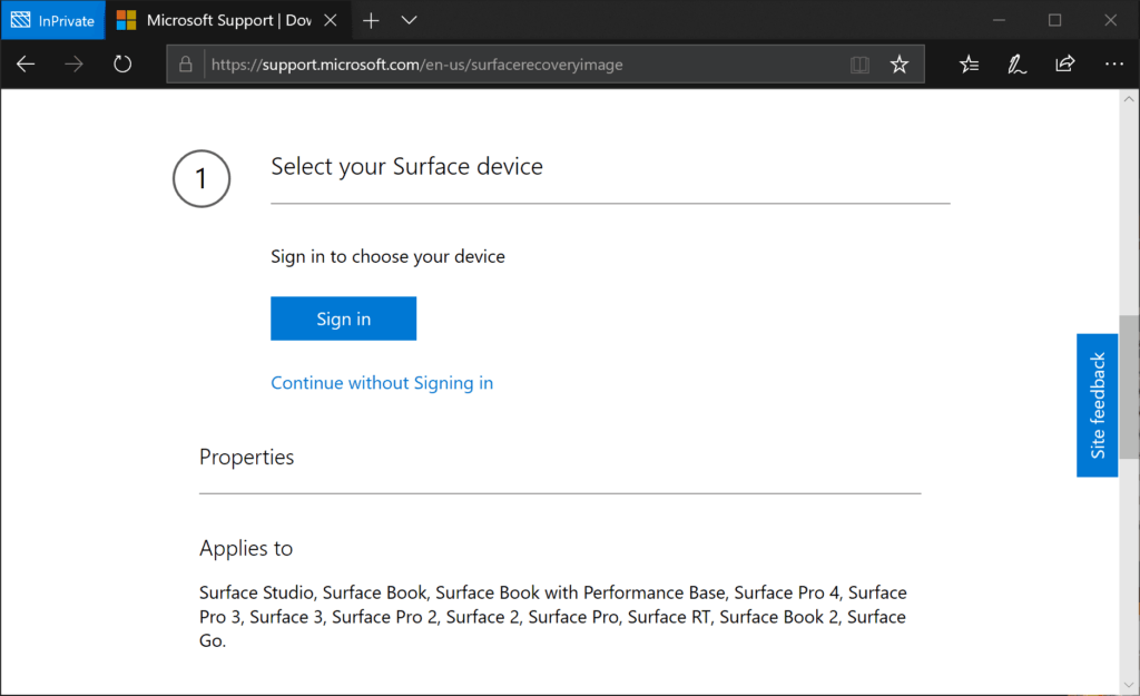 2 Options to download Surface Recovery Image