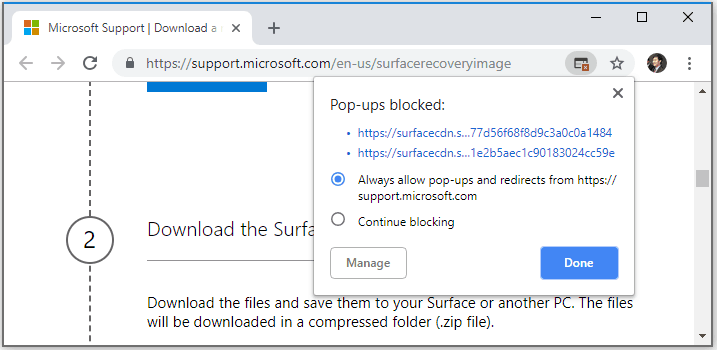 Download Surface Recovery - Enable Chrome Popup