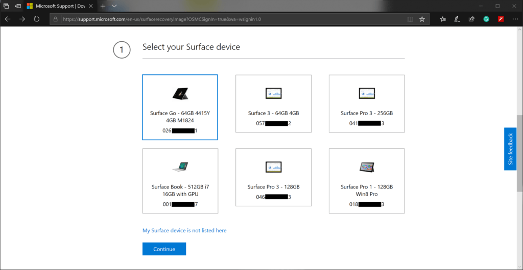 Choose Surface Devices from the logged in account