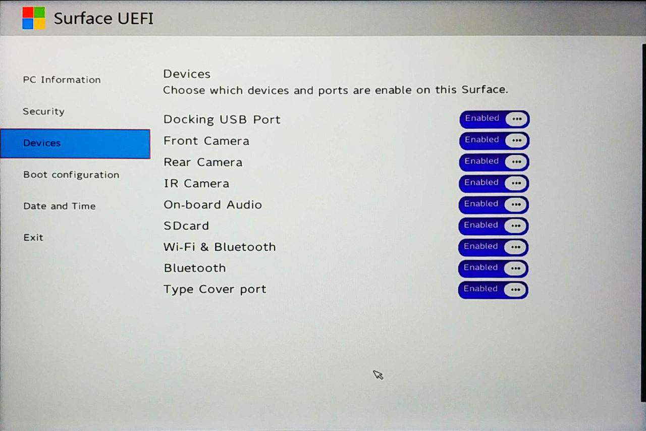 Surface Go UEFI - Devices