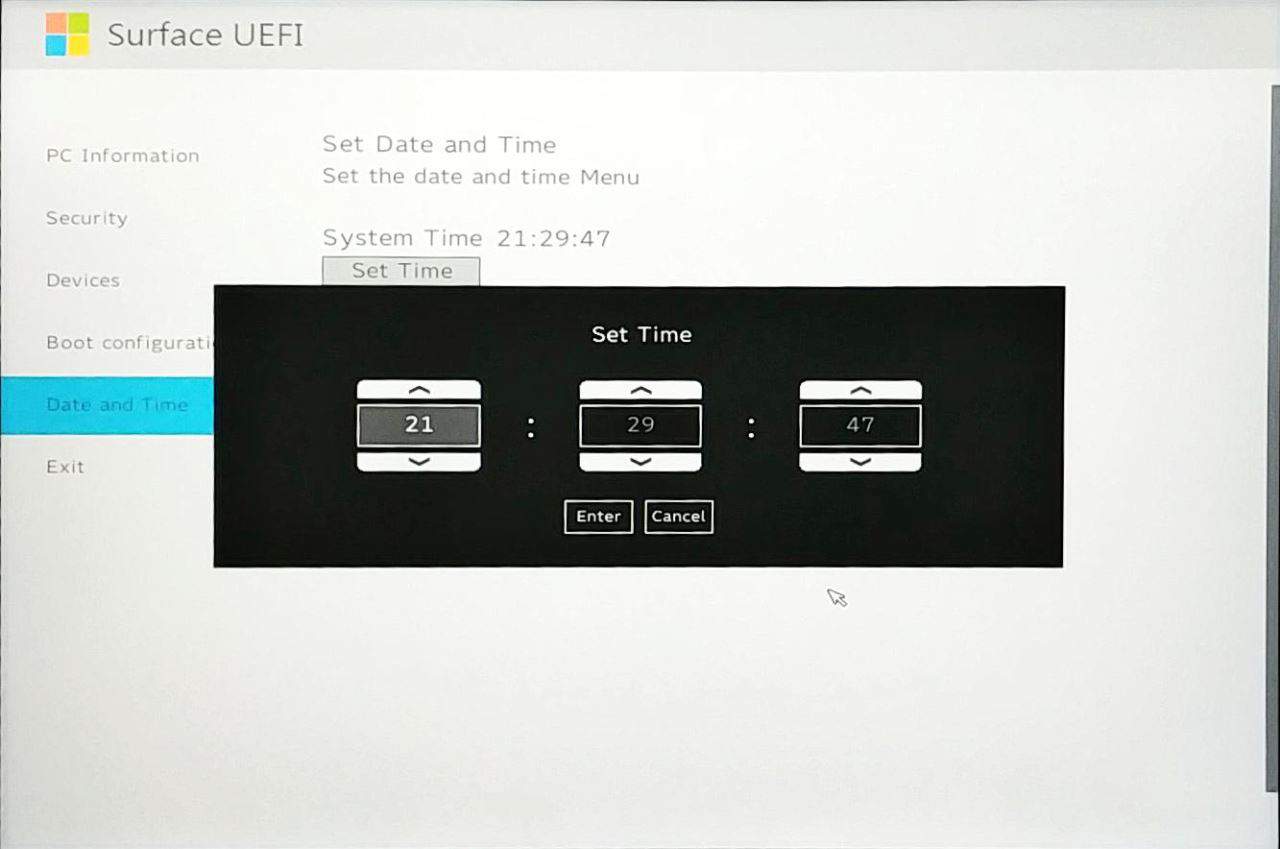 Surface Go UEFI - Set Time