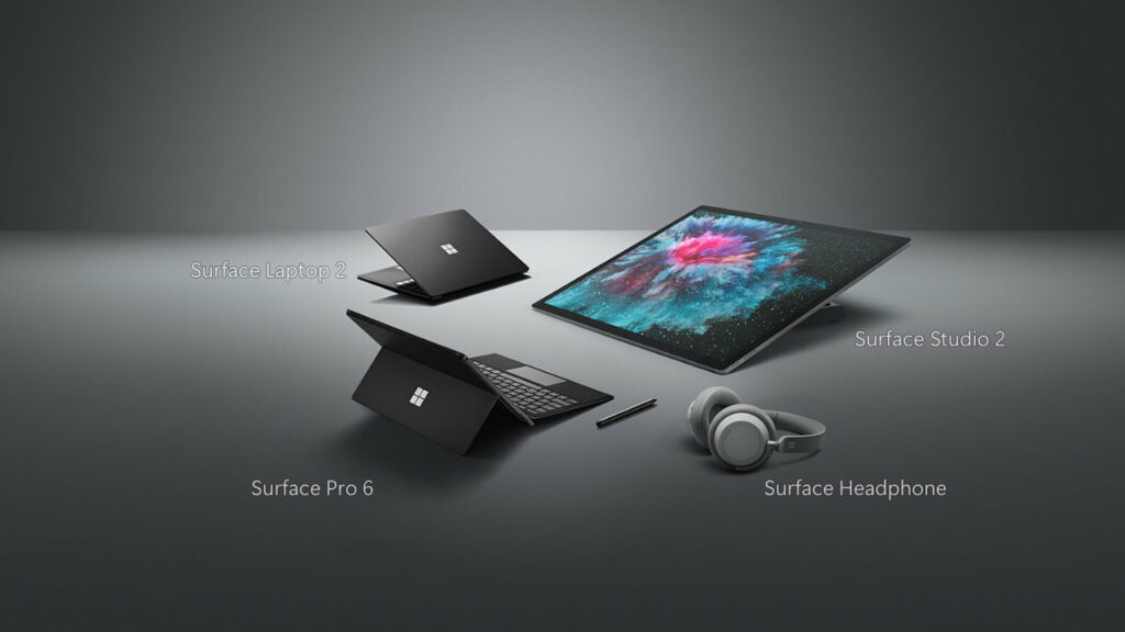 Surface Laptop 2, Pro 6, Studio 2, and Headphone