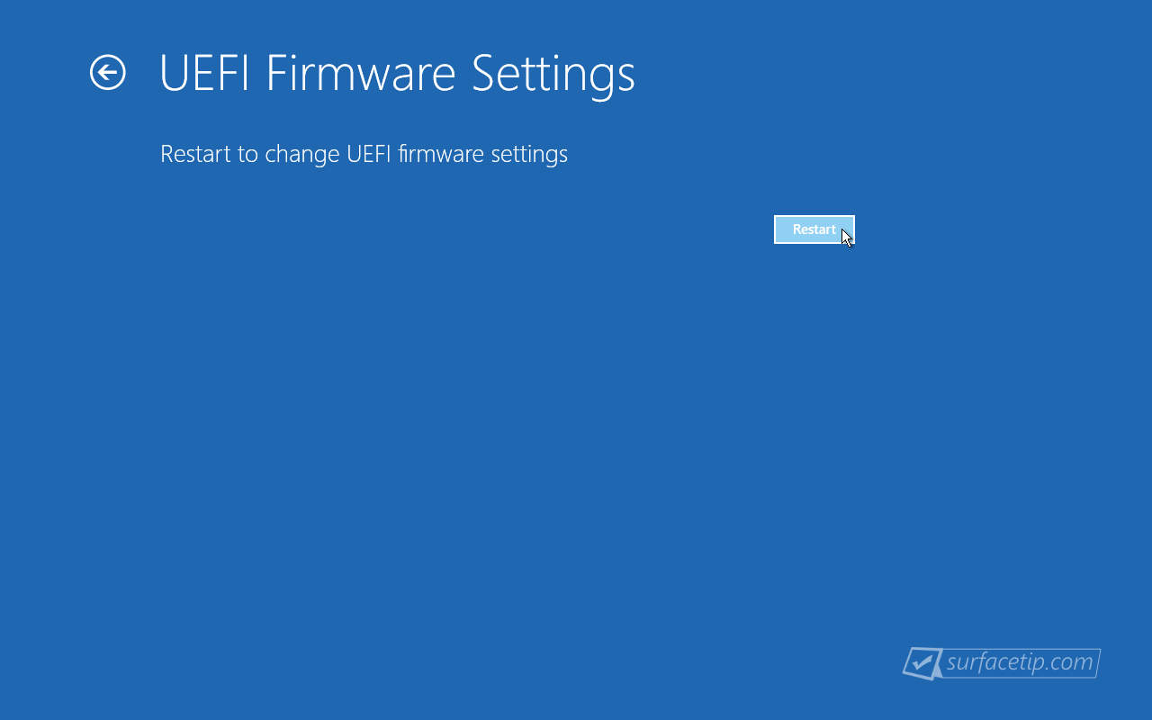 Windows 10 Recovery - UEFI Firmware Settings - Restart