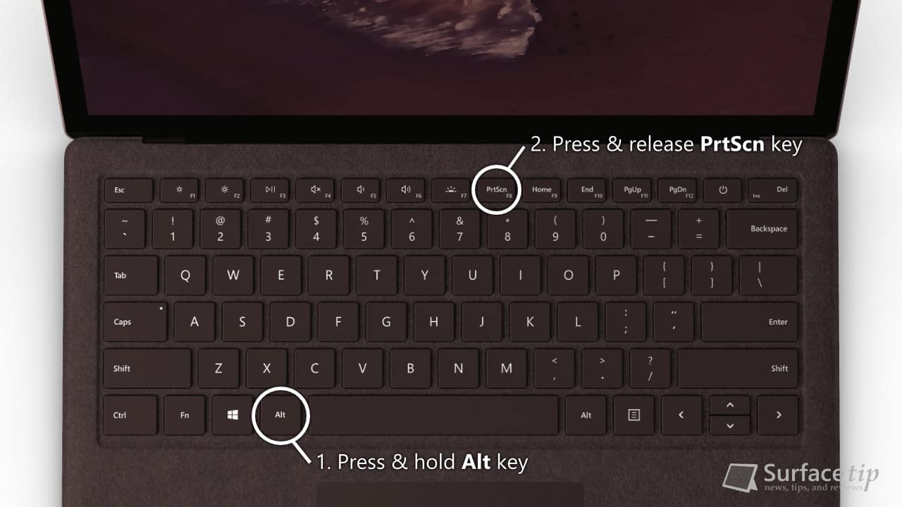 Surface Laptop 2 - Print Screen with Alt + PrtScn key