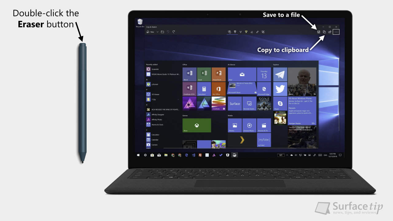 Surface Laptop - Take Screenshot via Surface Pen
