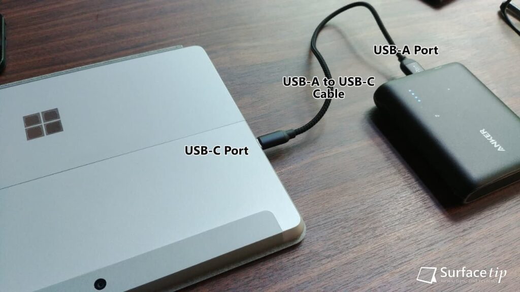Charging Surface Go with Power Bank via USB-A to USB-C cable