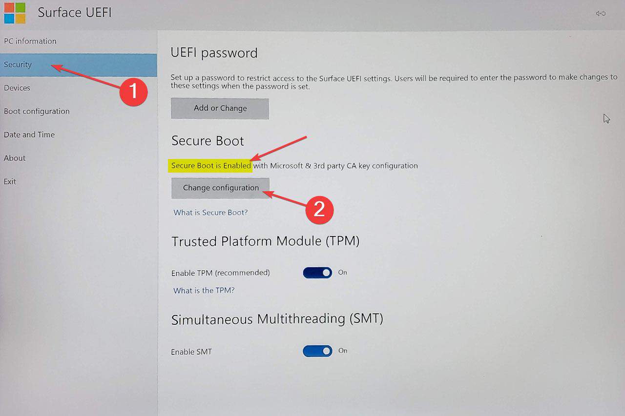 Disable Secure Boot on Surface Book 001