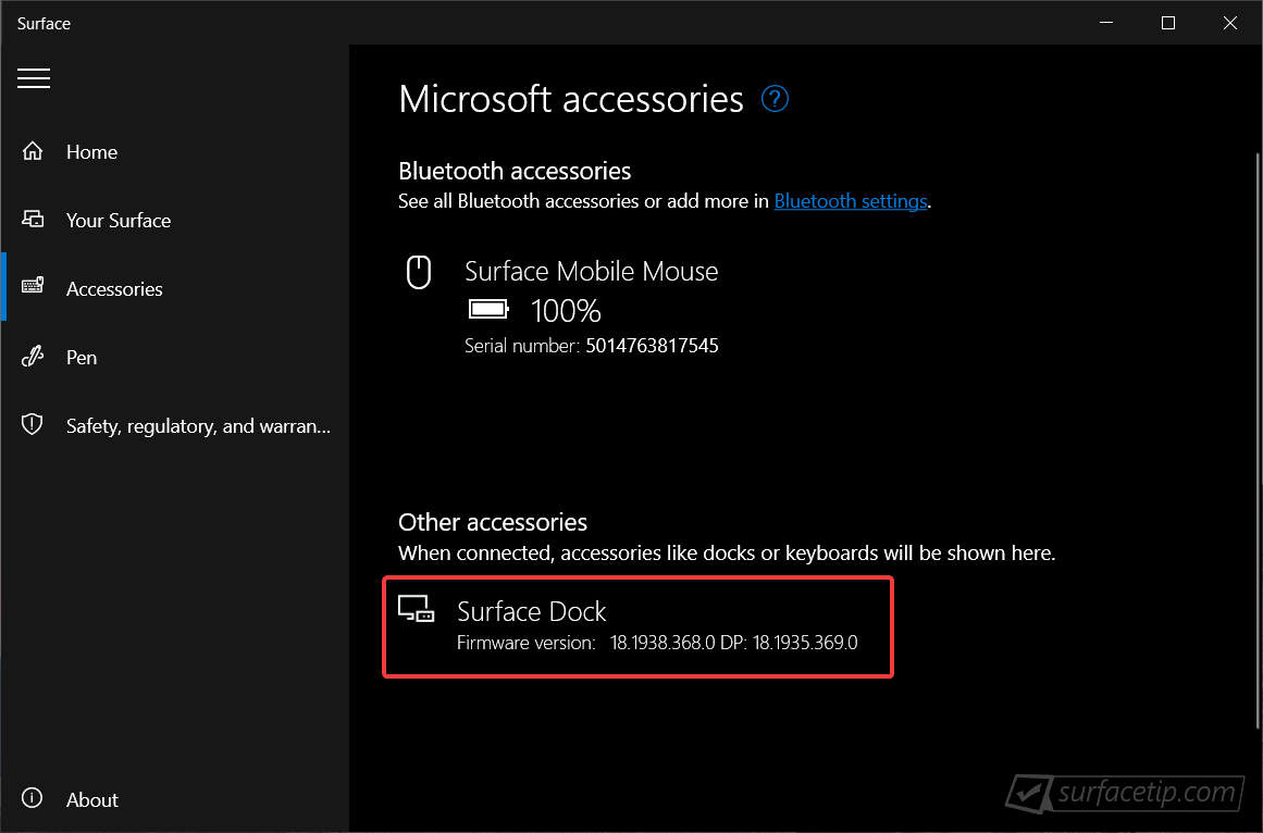 Surface App > Accessories Page > Surface Dock Version