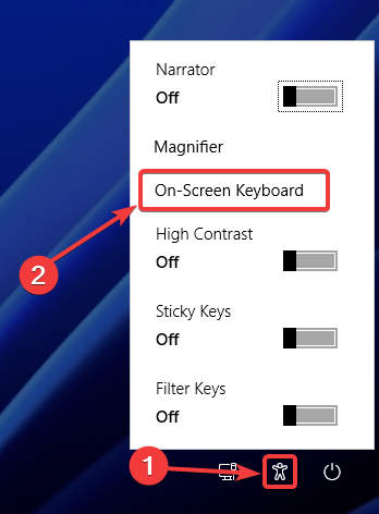 Windows 11: Lock Screen > Accessibility > On-Screen Keyboard