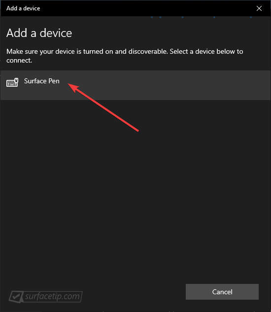 Settings App > Select Surface Pen to Add