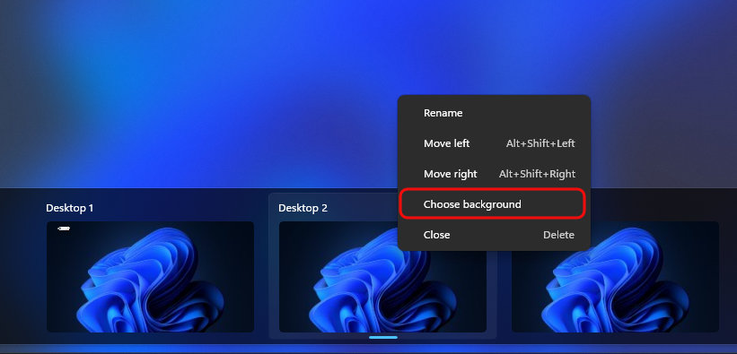 Open Task view and choose background.